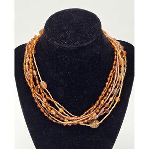 Multi-Strand Amber Glass Beaded 16" Necklace Lobster Claw Clasp Extender